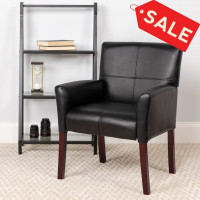 Flash Furniture Black Leather Executive Side Chair or Reception Chair with Mahogany Legs BT-353-BK-LEA-GG